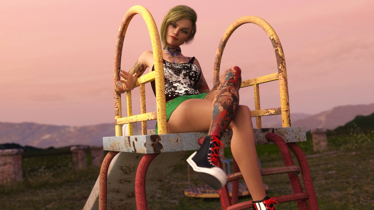 Would you like to slide with Fiona?
#DAZ3D #digitalart #3DCG

Photo Hunt [by Moochie] patreon.com/moochie_street