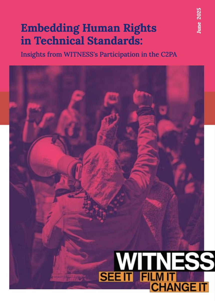 witnessorg's tweet image. ⚖️Standards aren’t neutral; they shape power, access, and rights!
🌐🤖At WITNESS, as part of the Coalition for Content Provenance and Authenticity (C2PA), we’ve worked to ensure #HumanRights are embedded in the foundations of tech, not added later‼️
📖👓Our latest report by…