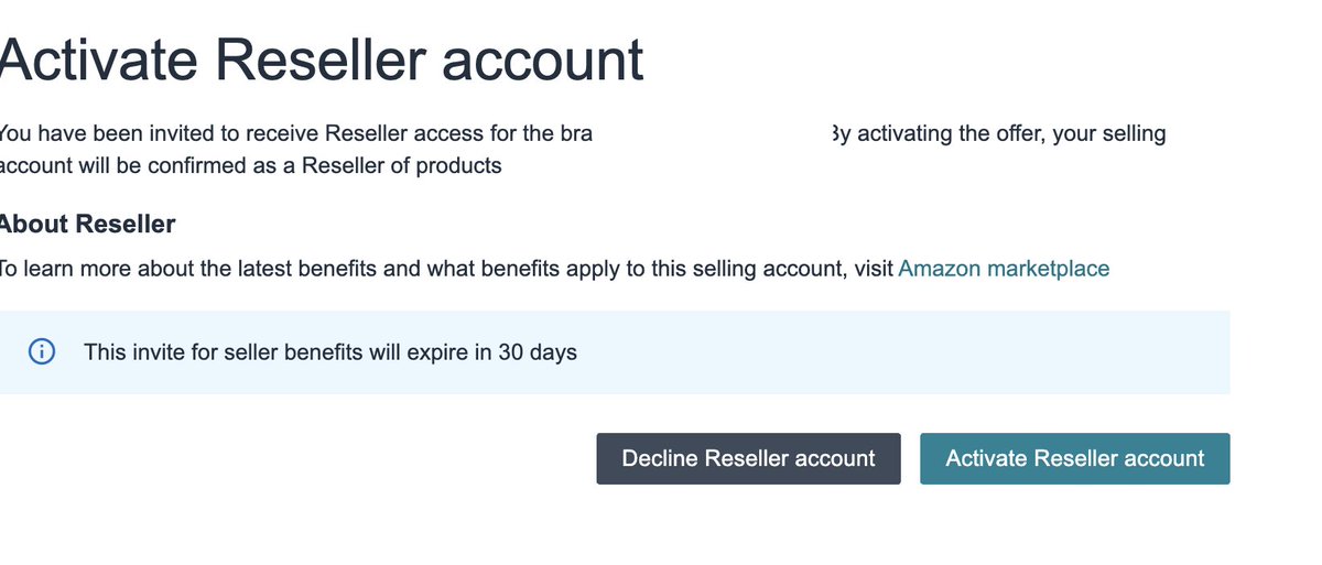 HolmsieCooks's tweet image. Got a brand registry invite today that looks weird
The other two brand registry invited I've gotten haven't looked like this
Can anyone tell me if "Activate Reseller Account" is not something I want to click?