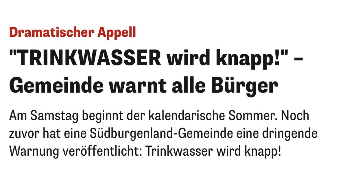 „Ursächlich dafür sind laut dem Schreiben der Gemeinde die extrem niedrigen Niederschläge der letzten Monate, die aktuelle Hitze und ein stark steigender Wasserverbrauch.“
Solche Warnungen werden wir leider immer häufiger erleben, auch im Wasserland 🇦🇹.
#Klimakrise