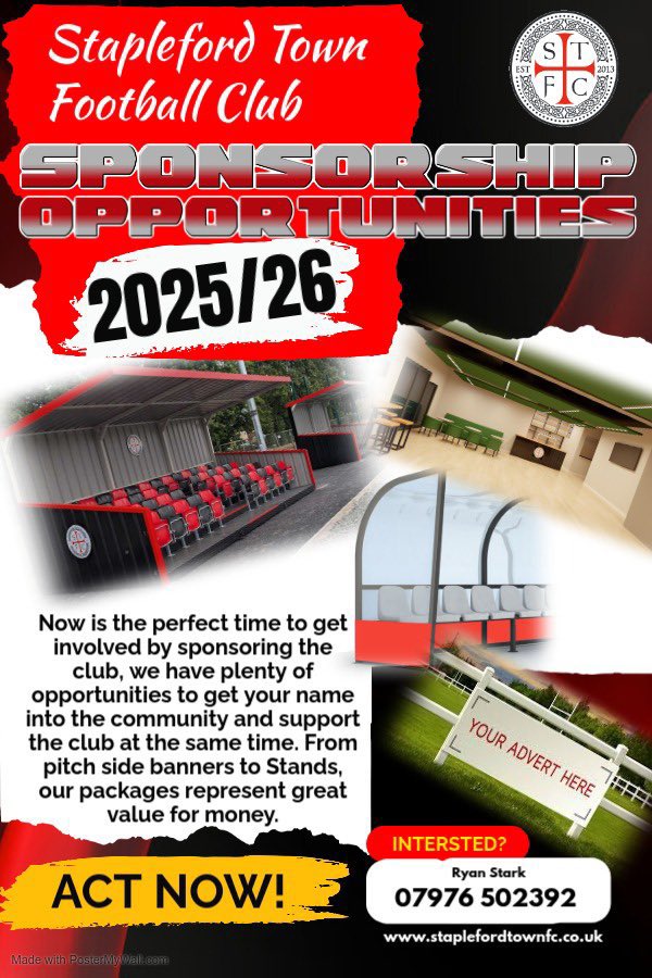 Stapleford Town Reserves FC (@fcstapleford) on Twitter photo 🚨 Sponsorship Opportunity🚨
Stapleford Town Reserves FC are on the rise and looking for local businesses to join us on the journey! ⚽️
Support grassroots football and get your brand seen.
📩 DM us for details! #Stapleford #LocalFootball #Sponsorship <a href="/STFCseniors/">Stapleford Town FC</a> <a href="/Staplefordu21s/">Stapleford Town u21s FC</a> 🚨 Sponsorship Opportunity🚨
Stapleford Town Reserves FC are on the rise and looking for local businesses to join us on the journey! ⚽️
Support grassroots football and get your brand seen.
📩 DM us for details! #Stapleford #LocalFootball #Sponsorship <a href="/STFCseniors/">Stapleford Town FC</a> <a href="/Staplefordu21s/">Stapleford Town u21s FC</a>