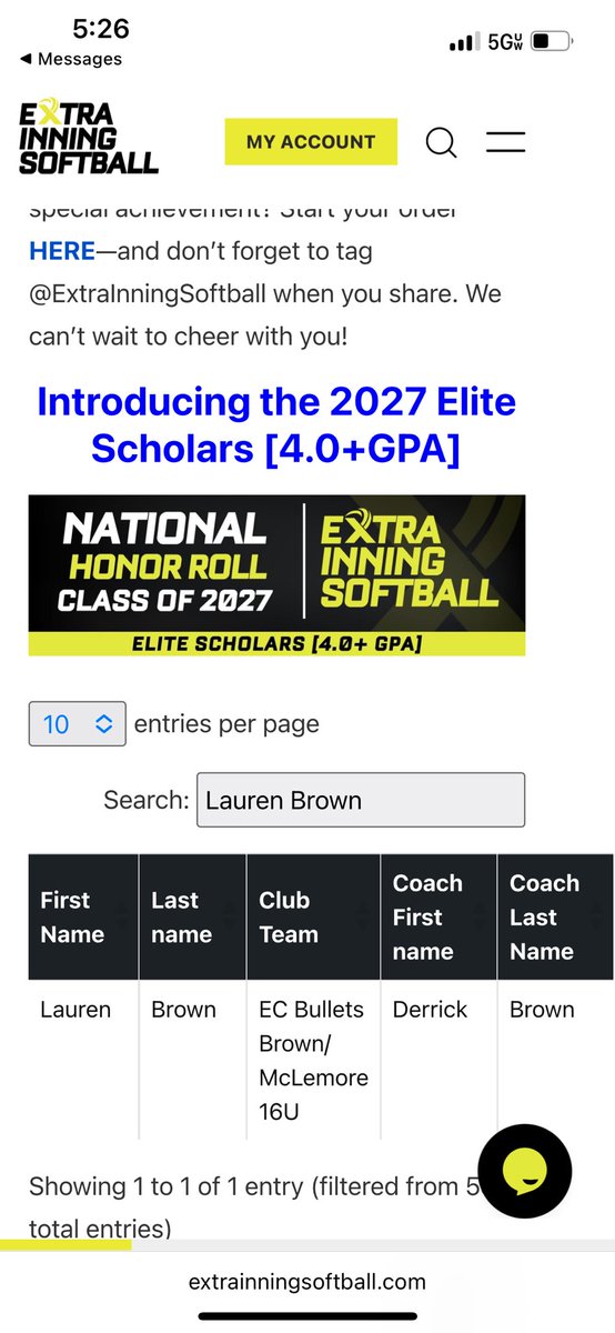 Lauren Brown (@laurenbrown0927) on Twitter photo Thankyou <a href="/ExtraInningSB/">EXTRA INNING SOFTBALL</a> for including me in your national honor roll for the class of 2027! Thankyou <a href="/ExtraInningSB/">EXTRA INNING SOFTBALL</a> for including me in your national honor roll for the class of 2027!