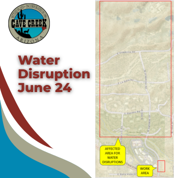CaveCreek_AZ's tweet image. Waterline improvement work will be performed on TUESDAY, June 24, 2025, from 10:00 p.m. to 4:00 a.m. on Galloway Dr &amp;amp; Cave Creek Rd. Customers living in the affected area will likely experience disruptions to their water service.
 #WaterlineImprovement #WaterDisruption