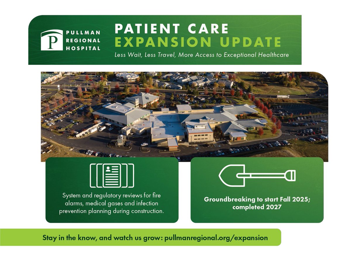 Pullman Regional's Patient Care Expansion Project continues to make headway! Expansion of the current hospital will allow for expanded patient care space for you and your family. Stay in the know, and watch us grow: hubs.li/Q03pnJnn0