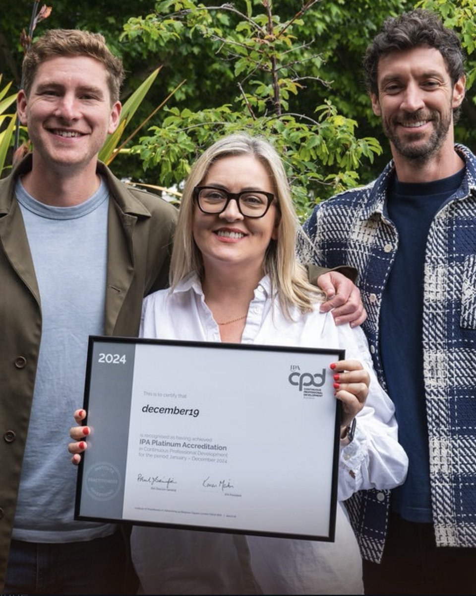 TheMoor1857's tweet image. SONSPORSHIP FOCUS🏏
In 2010, December19 was founded with one simple belief: do the right thing — by their clients, their people, and their partners.
✨ 3x IPA CPD Gold – investing in people
📈 IPA Effectiveness accredited – delivering real results
🌍 Proud to be a B Corp