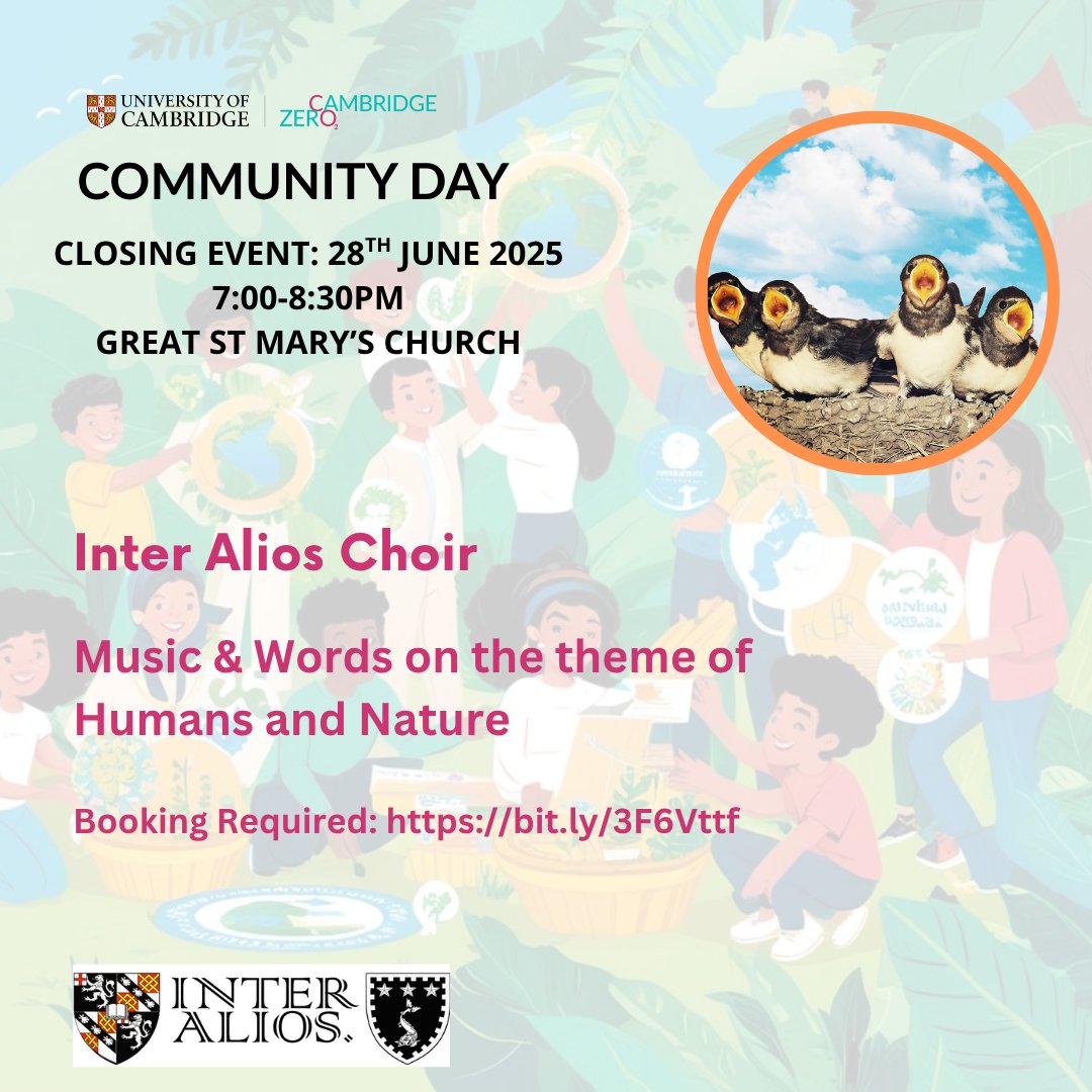 CambridgeZero's tweet image. 🎶 Choir finale!
Inter-Alios Choir performs “Humans & Nature” to close #CZCommunityDay2025.
Booking required.
🎫 For more information and where to book ticket go to: bit.ly/3FGvNUz
@MECCambridge @ChurchillCol
#MusicForClimate #ClosingEvent #CZCommunityDay2025
