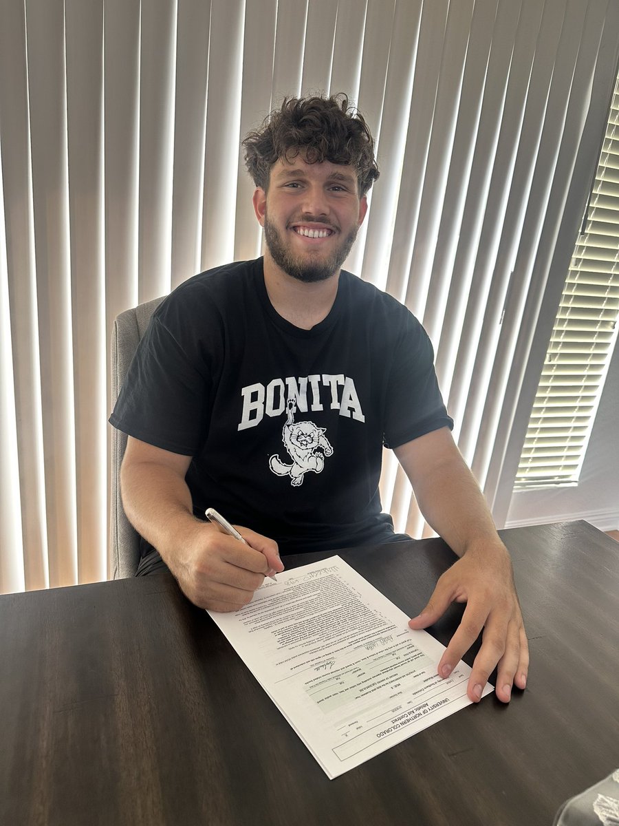 Excited to announce that I have signed to play football at Northern Colorado next season!!
<a href="/Coach_Gallard0/">Coach G</a> <a href="/coachbobeatty/">Bo Beatty</a> <a href="/CoachNickNissen/">Nick Nissen</a> <a href="/BOHIFootball/">Bonita Bearcats Football</a>