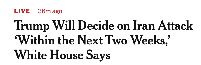 he talks about bombing iran the same way I talk about buying a more expensive blender