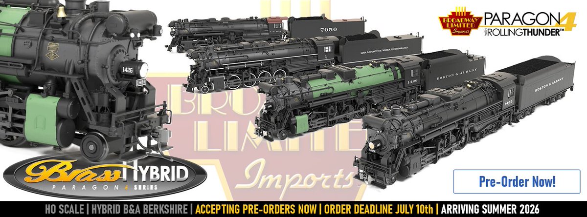 Switch Tower Hobbies (@switchtowerhob1) on Twitter photo TODAY'S PRODUCT SPOTLIGHT!
Introducing the all new Boston & Albany A1a Berkshires in HO Scale by <a href="/BLITrains/">Broadway Ltd Imports</a> in their Brass-Hybrid Series! Order Deadline July 10th, Arriving Summer 2026.
Don't wait Order Today!
Pre-Order Today: switchtowerhobbies.com/index.html TODAY'S PRODUCT SPOTLIGHT!
Introducing the all new Boston & Albany A1a Berkshires in HO Scale by <a href="/BLITrains/">Broadway Ltd Imports</a> in their Brass-Hybrid Series! Order Deadline July 10th, Arriving Summer 2026.
Don't wait Order Today!
Pre-Order Today: switchtowerhobbies.com/index.html
