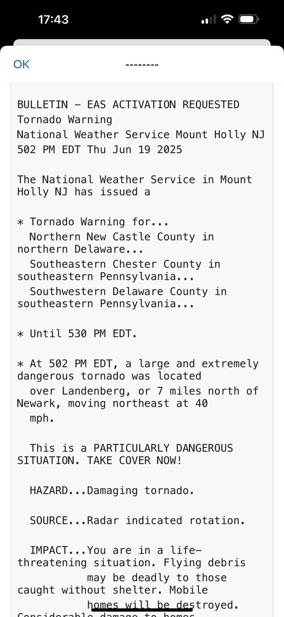 W3MSB's tweet image. Today @NWS_MountHolly issued a PDS tornado warning for a “large and extremely dangerous” tornado near Philly. I’ve been searching far and wide for evidence of this tornado but haven’t found any yet. If you come across it, please reply here: