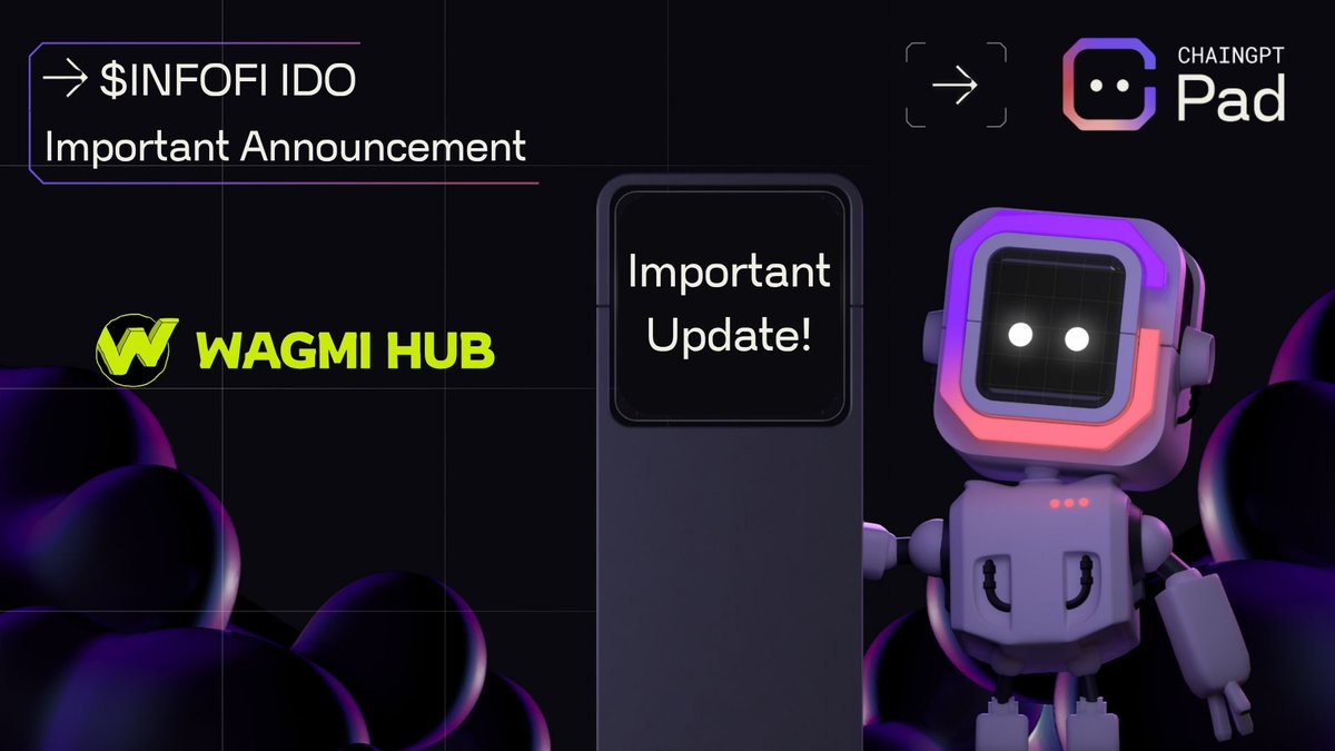 🚨 We have an important announcement for the <a href="/WagmiHub/">WAGMI HUB</a> $INFOFI IDO

Unfortunately we will need to postpone the $INFOFI IDO. We want to apologise to our communities on the short notice. 

Once we have the new dates confirmed we will  let you know. If you have any questions, please