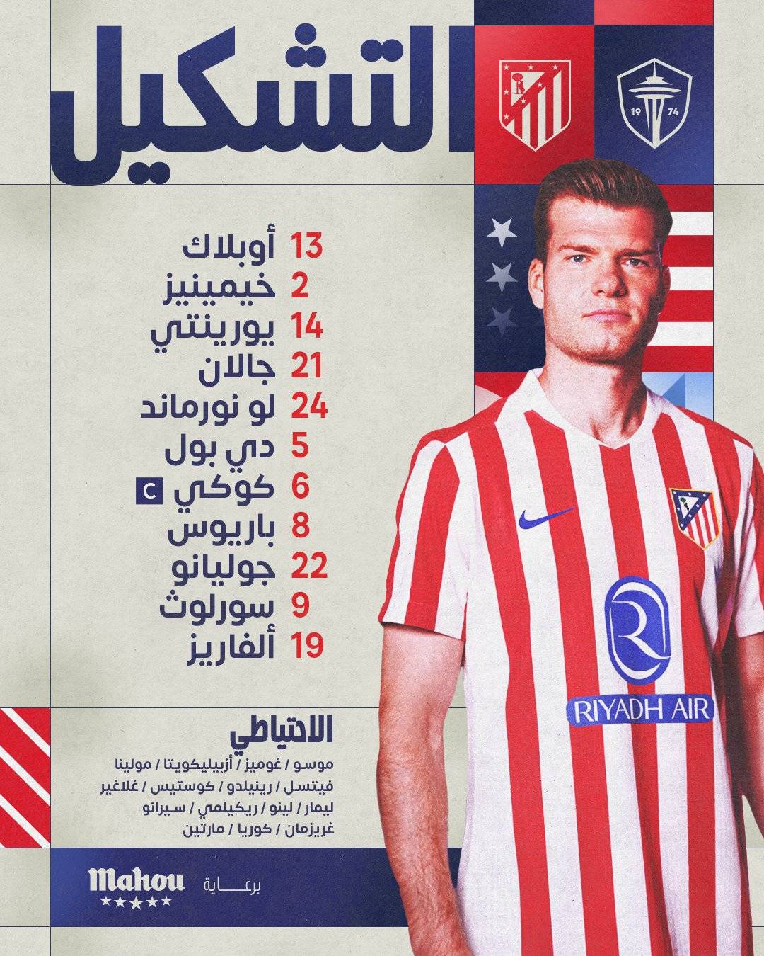 تشكيلة فريقي أتلتكو مدريد و سياتل ساوندرز في مواجهة الليلة #كأس_العالم_للأندية 