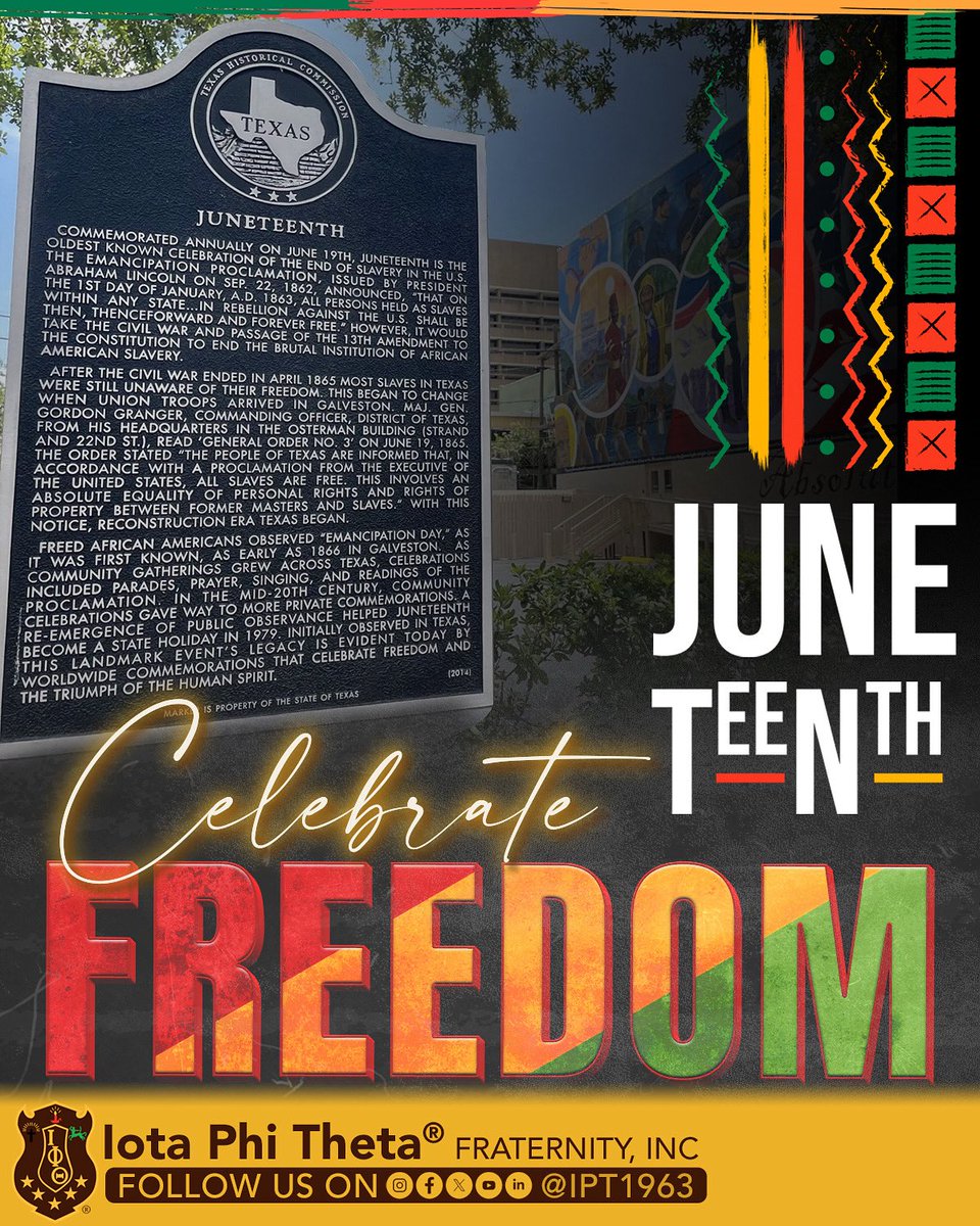 Today we celebrate Juneteenth Independence Day, also referred to as "Freedom Day".
⠀⠀⠀⠀⠀⠀
June 19th, 1865 marked a historic event in the State of Texas. On that day, enslaved African Americans received word of their emancipation.
