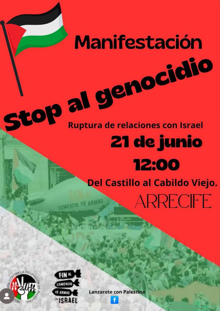 AnticapiCanaria's tweet image. Este fin de semana salimos a la calle en Solidarida con Palestina en Tenerife, La Gomera, El Hierro y Lanzarote.
Alto al genocidio del pueblo palestino. Alto a la complicidad criminal de la UE y EEUU.
#BoicotIsrael
#freePalestina
@BDSMadrid