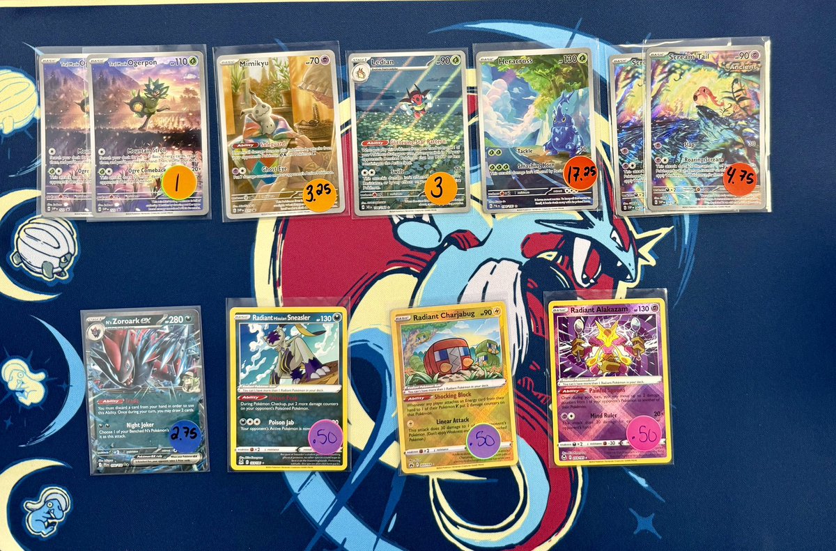 Consignment leftovers last part🔥 ✨!!! 

Please be specific if there are different cards with the same name 

Type name of card to claim, if I like your post it’s yours.

All cards are NM unless otherwise specified on the sticker

$1 PWE (6 cards max, buyers risk), $5 BMWT. Free