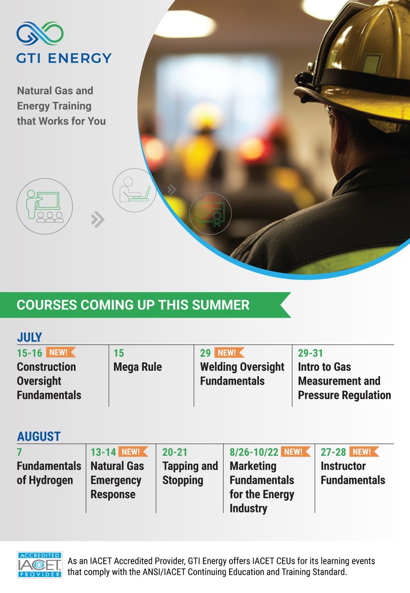GTIeducation's tweet image. Summer’s heating up — so should your professional development! Advance your career and expand your expertise with GTI Energy’s upcoming training lineup on operations, compliance, marketing, and more. Use code "TAKE15_2025" for 15% off: gti.energy/training-event…