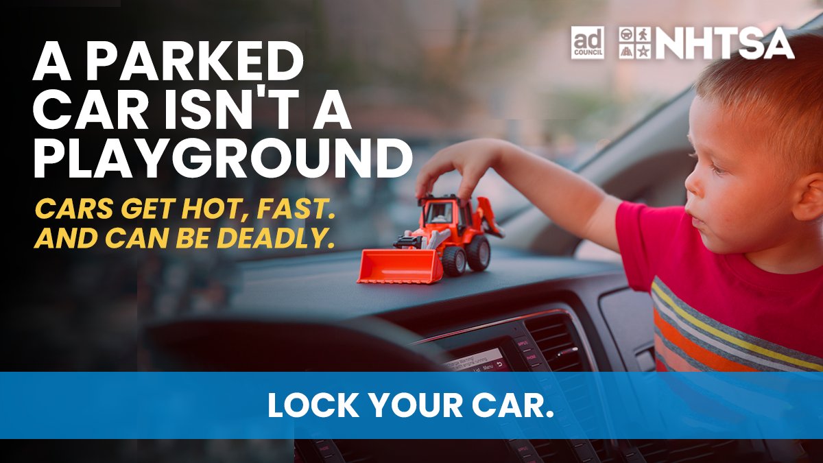 One in four child hot car deaths happen when a child gets trapped in a locked vehicle. Even on a cool day, a car’s temperatures can become deadly in minutes. 🔒 Lock your vehicle doors and keep keys out of reach #StopLookLock #PreventHotCarDeaths