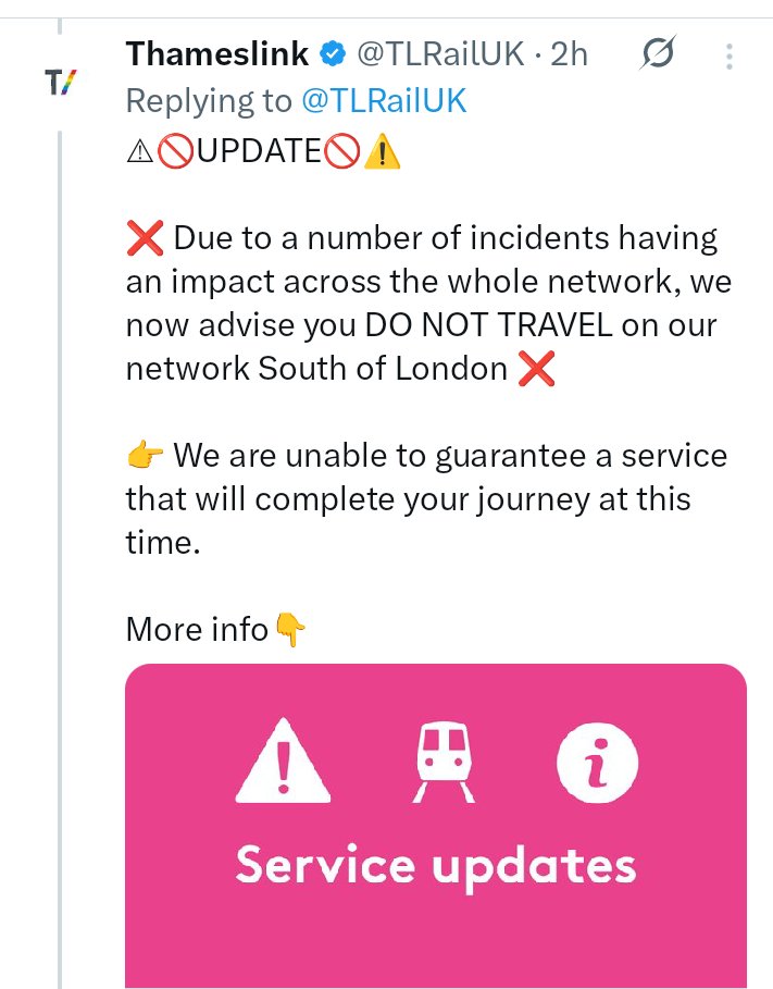 Slightly worried by the utter carnage (again) on the railway south of London tonight. It was warm, yes, but hardly exceptional today.  Wonder where all the commuters being told not to go home are actually expected to sleep? 🤔😴 BTW this is one reason for an increase in WFH.