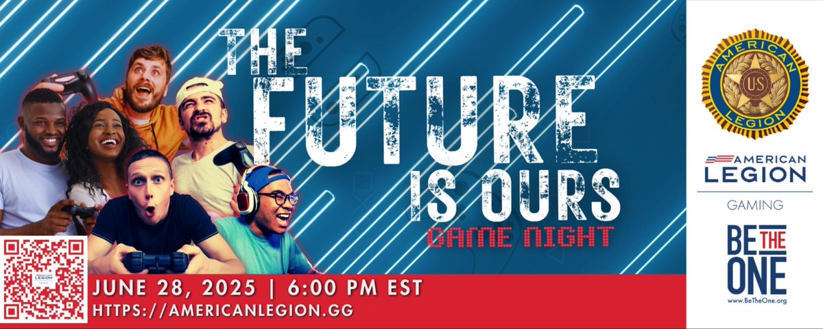 Mark your calendars for “The Future is Ours: Game Night” with American Legion Gaming on Friday, June 28 at 3 PM PT / 6 PM ET! 🎮 💬  

All platforms welcome: console, PC, or board games. 

📍Join us in Visalia, CA, or Raleigh, NC, for games, snacks, and great company. 🍕
💻 Not
