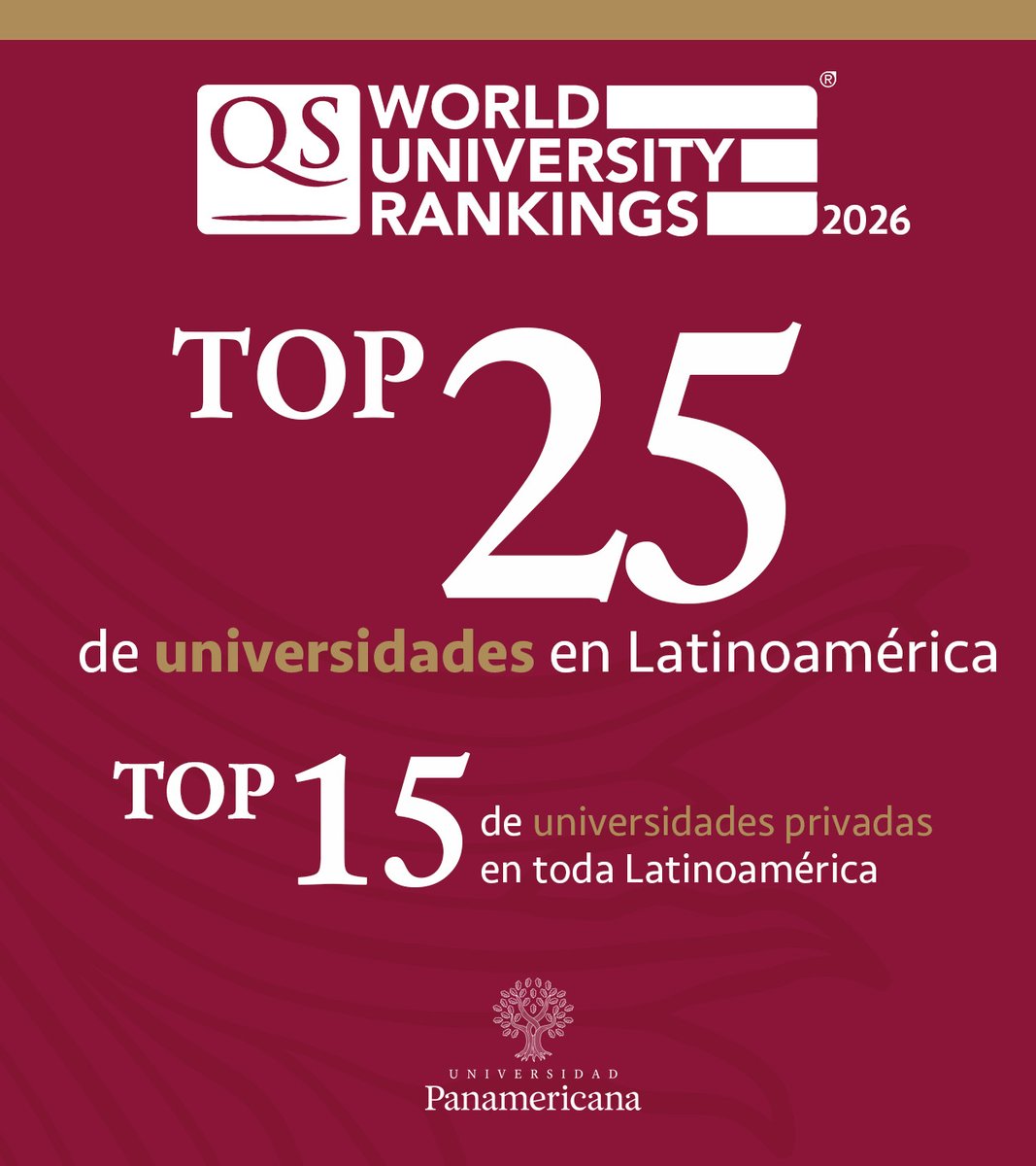 Universidad Panamericana (@upinstitucional) on Twitter photo El <a href="/worlduniranking/">QS World University Rankings</a> reconoce a la Panamericana como una de las mejores universidades en Latinoamérica.
Ver la nota completa: bit.ly/3ZEfdM1 El <a href="/worlduniranking/">QS World University Rankings</a> reconoce a la Panamericana como una de las mejores universidades en Latinoamérica.
Ver la nota completa: bit.ly/3ZEfdM1