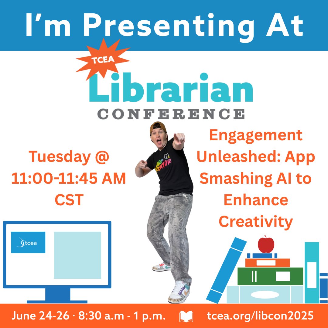 Most folks know me as the Farmer 🌾 but also for my love of app smashing! At <a href="/TCEA/">TCEA</a>'s Librarian Conference Tuesday, I’ll be sharing practical ways to blend AI chatbots, creative apps, and engagement strategies that make learning stick. Let’s ride! 🤠✨