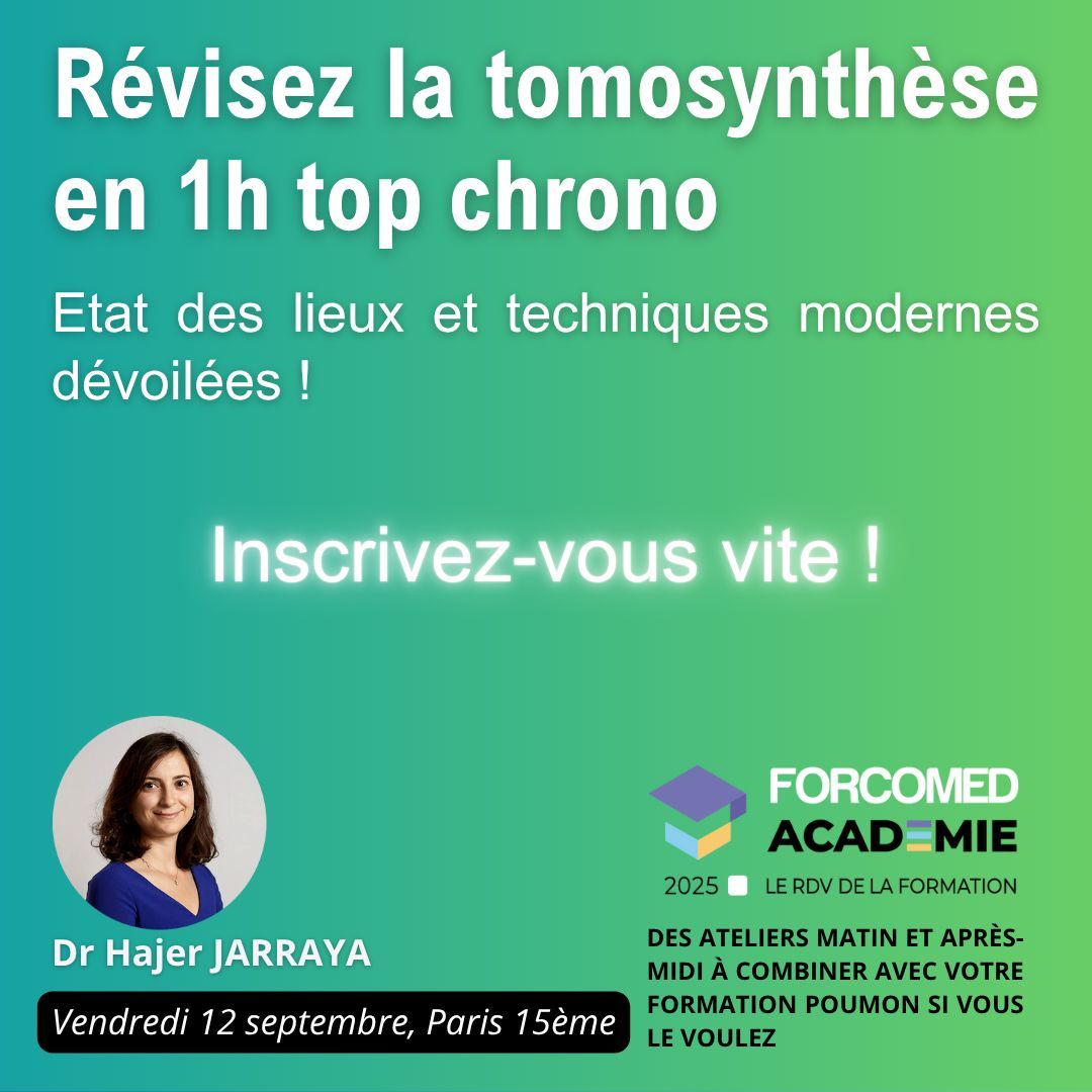 📸 Révisez la tomosynthèse en 1h top chrono ! Le Dr. Jarraya partage des techniques modernes le 12 sept. 2025, Paris 15ème. Inscrivez-vous ! bit.ly/Forcomed-Acade…