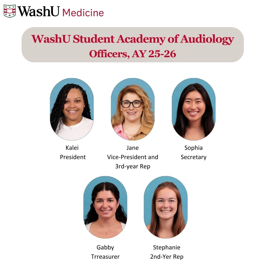 WashUPACS's tweet image. Congratulations to the newly elected AuD student officers and chairs who will be representing the WashU Medicine Student Academy of Audiology (SAA) Chapter for the 2025-26 Academic Year! #deafeducation #audiology #washu #washupacs #washumedicine #hearingloss #hearing