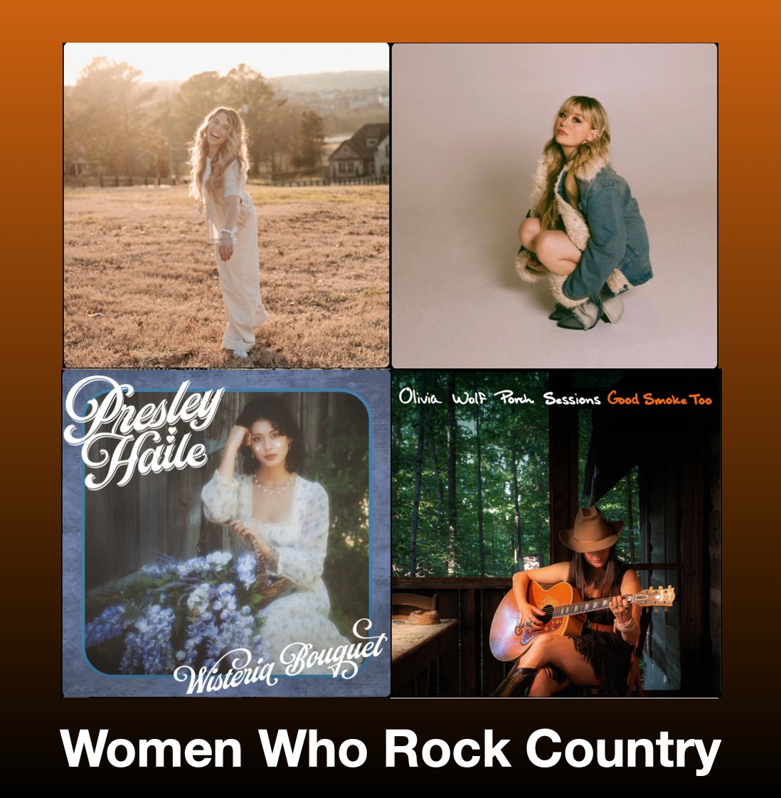 Scott Kash (@scottkash88) on Twitter photo New Music on the NEW #WomenWhoRockCountry playlist Vol.241 this week’s best #newcountrymusic
<a href="/Farabaughmusic/">Olivia Farabaugh</a> Something 'Bout a Sunset
#aliyahgoodmusic I Like It
<a href="/presley_haile/">Presley Haile</a> Wisteria Bouquet
<a href="/oliviawolfmusic/">oliviawolfmusic</a> Good Smoke Too (Porch Sessions)
#Spotify
rb.gy/p6q39c New Music on the NEW #WomenWhoRockCountry playlist Vol.241 this week’s best #newcountrymusic
<a href="/Farabaughmusic/">Olivia Farabaugh</a> Something 'Bout a Sunset
#aliyahgoodmusic I Like It
<a href="/presley_haile/">Presley Haile</a> Wisteria Bouquet
<a href="/oliviawolfmusic/">oliviawolfmusic</a> Good Smoke Too (Porch Sessions)
#Spotify
rb.gy/p6q39c