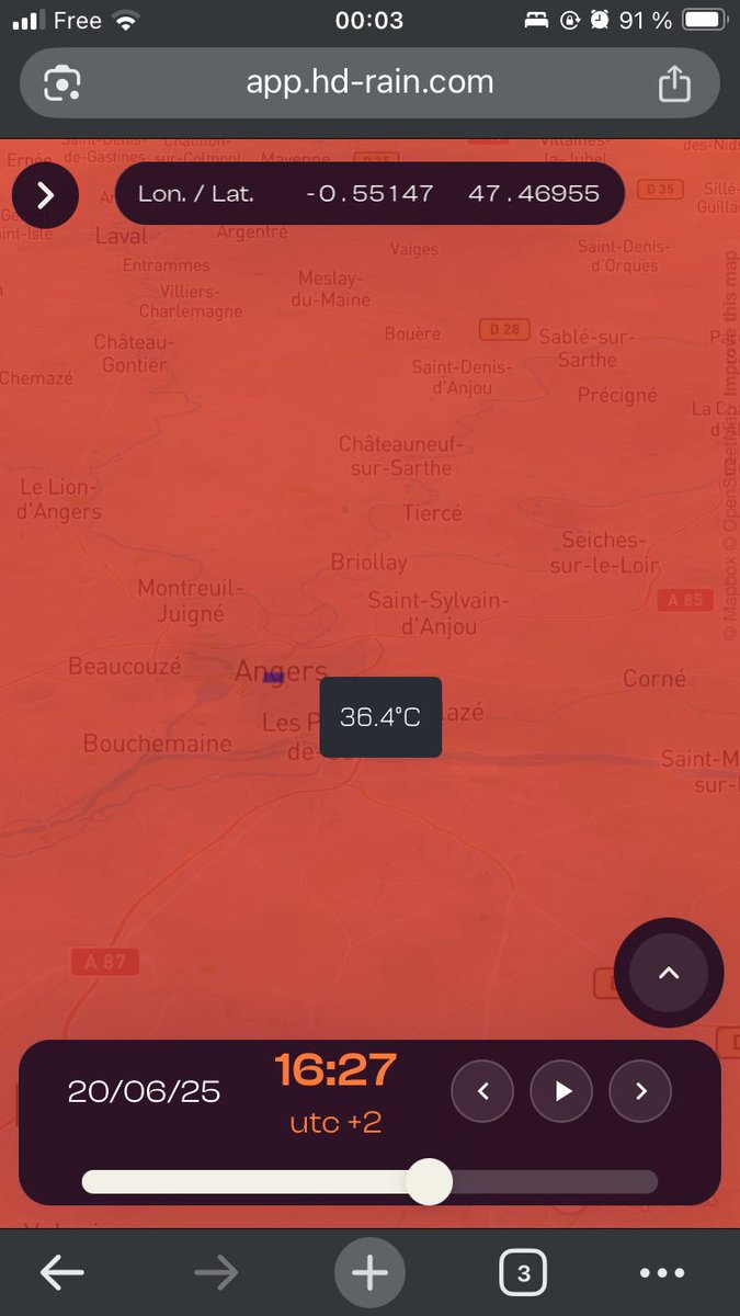 Demain à Angers : 36.5°C 
Le 20 juin 
Tout va bien