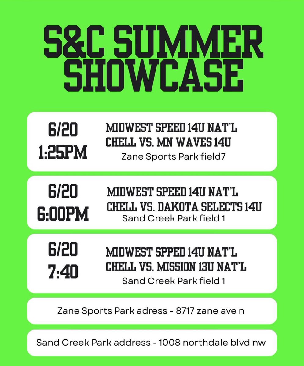Harper Stangl (@harperstangl) on Twitter photo I had a blast at the S&C skills camp! Here is my schedule for the S&C showcase tournament starting tomorrow.<a href="/THolt0184/">Tori Holt</a> <a href="/CoachPinkerton/">Jamie Pinkerton</a> <a href="/KristinaMcSwee6/">Kristina McSweeney</a> <a href="/CoachKristaWood/">Krista Wood</a> <a href="/RitterPiper/">Piper Ritter</a> <a href="/royast24/">Roya St.Clair</a> <a href="/baileyoetting09/">Bailey Oetting</a>
<a href="/wagner_nat/">Nathaniel Wagner</a> I had a blast at the S&C skills camp! Here is my schedule for the S&C showcase tournament starting tomorrow.<a href="/THolt0184/">Tori Holt</a> <a href="/CoachPinkerton/">Jamie Pinkerton</a> <a href="/KristinaMcSwee6/">Kristina McSweeney</a> <a href="/CoachKristaWood/">Krista Wood</a> <a href="/RitterPiper/">Piper Ritter</a> <a href="/royast24/">Roya St.Clair</a> <a href="/baileyoetting09/">Bailey Oetting</a>
<a href="/wagner_nat/">Nathaniel Wagner</a>