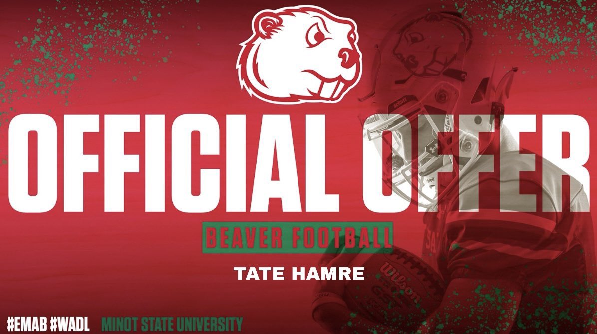 Tate Hamre (@tatehamre89) on Twitter photo Blessed to receive a offer from <a href="/MSUBeaversFB/">Minot State Football</a> #WADL Blessed to receive a offer from <a href="/MSUBeaversFB/">Minot State Football</a> #WADL