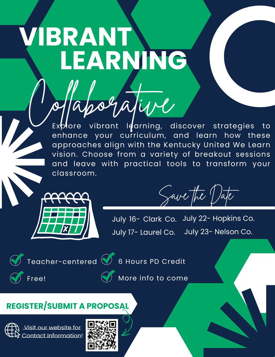 It’s not too late to register to attend any of our Vibrant Learning Collaboratives across KY! Come listen to teachers, leaders, students, and others share how vibrant learning is changing the student experience! 

sites.google.com/education.ky.g…