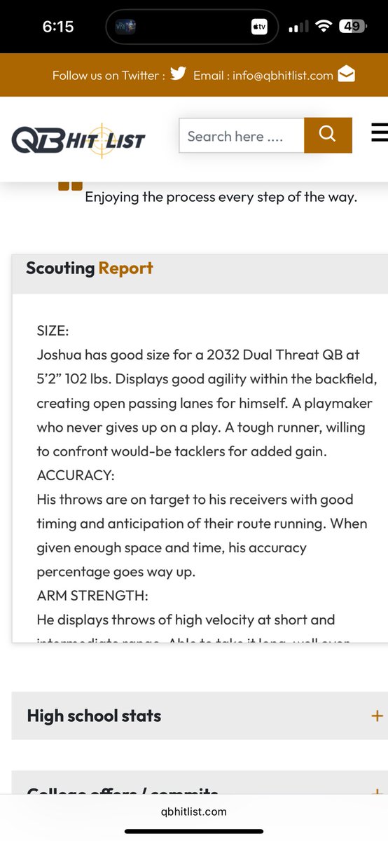 Joshua_QB's tweet image. #AGTG Blessed to be ranked the #1 QB in NYS and the #3 QB in the class of 2032 from @QBHitList. @wny_football @Paulwoods2 @Pontifex @Nate_Lindstrom9