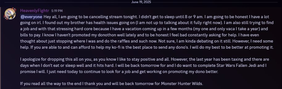 A little announcement in my discord regarding how I have been feeling and tonight's stream.