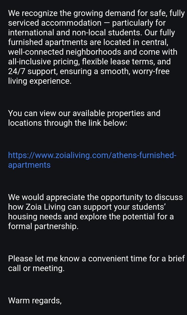 Η ZOIA, η εταιρία που ξεσπίτωσε χιλιάδες ανθρώπους και στα #εξαρχεια και αλλού, για να φτιάξει ολόκληρες πολυκατοικίες πανάκριβα διαμερίσματα, στέλνει προτάσεις σε φροντιστήρια-πανεπιστήμια για «ιδιωτικές εστίες φοιτητών».
Δημοσιογράφοι ακούει κανείς;  #athens #antireport #Γαζα