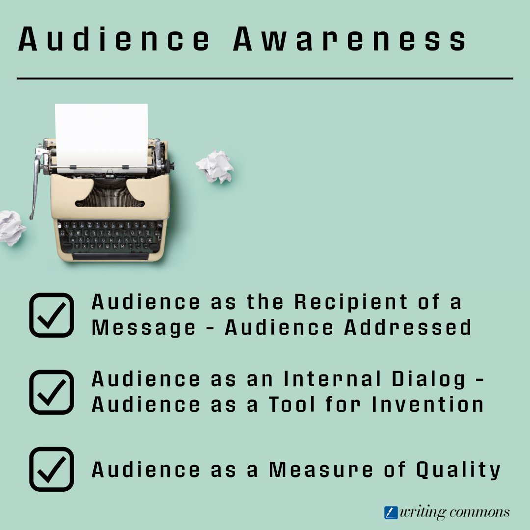 WritingCommons's tweet image. Audience is the very first step to learn how to write effectively. Visit our website to learn more!

writingcommons.org/section/rhetor…