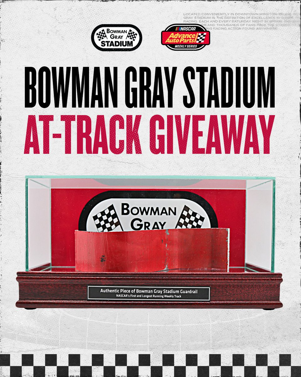 Get here early, and be ready to go. 👀

One lucky fan in the stands will win an authentic piece of Bowman Gray Stadium guardrail THIS SATURDAY!