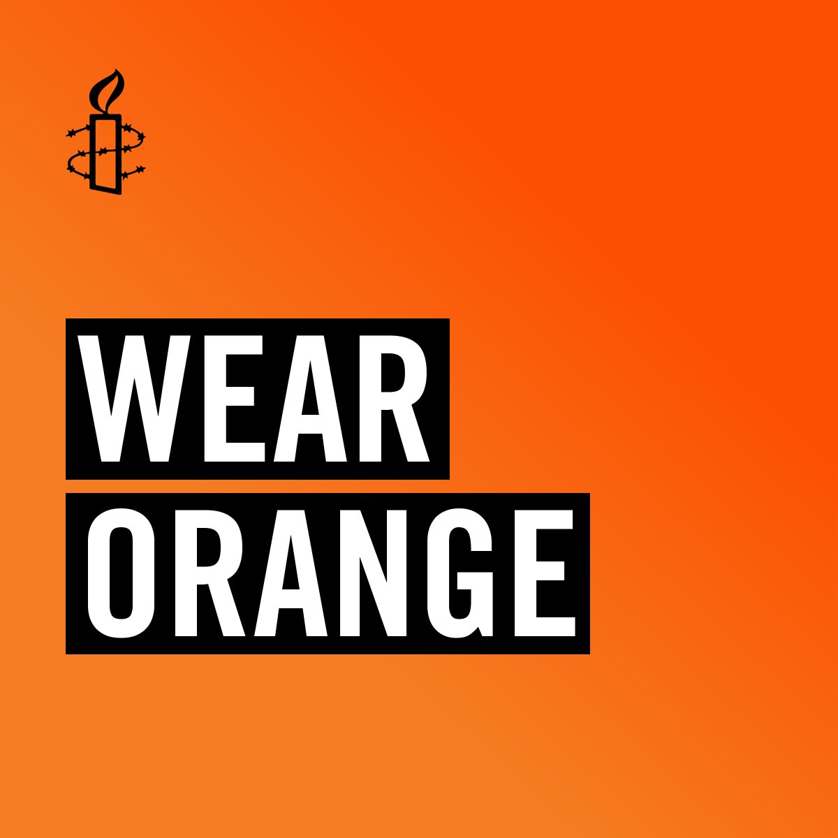 Amnesty International USA #WearOrange to shine a light on the human rights crisis known as gun violence. Over 100 people lose their lives to gun violence daily. It’s time we take a stand against gun violence. Why do you #WearOrange?