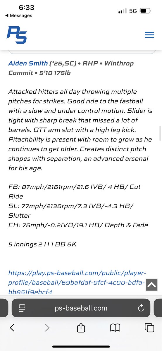 Aiden Smith (@smithaiden44) on Twitter photo One of the Top Performers of day 1 of the Black Bear Tournament. Thank you <a href="/PSBaseballScout/">Prospect Select Scout</a> for the recognition.
<a href="/Newperry/">Tim Perry</a> <a href="/MikeMcGuire30/">Mike McGuire</a> <a href="/WinthropBSB/">Winthrop Baseball</a> <a href="/CloverBaseball_/">Clover Baseball</a> <a href="/LeeKillian/">Lee Killian</a> <a href="/Evan_Wise/">Evan Wise</a> <a href="/BlacksmithsBase/">Palmetto Blacksmiths Baseball</a>
ps-baseball.com/black-bear-top… One of the Top Performers of day 1 of the Black Bear Tournament. Thank you <a href="/PSBaseballScout/">Prospect Select Scout</a> for the recognition.
<a href="/Newperry/">Tim Perry</a> <a href="/MikeMcGuire30/">Mike McGuire</a> <a href="/WinthropBSB/">Winthrop Baseball</a> <a href="/CloverBaseball_/">Clover Baseball</a> <a href="/LeeKillian/">Lee Killian</a> <a href="/Evan_Wise/">Evan Wise</a> <a href="/BlacksmithsBase/">Palmetto Blacksmiths Baseball</a>
ps-baseball.com/black-bear-top…