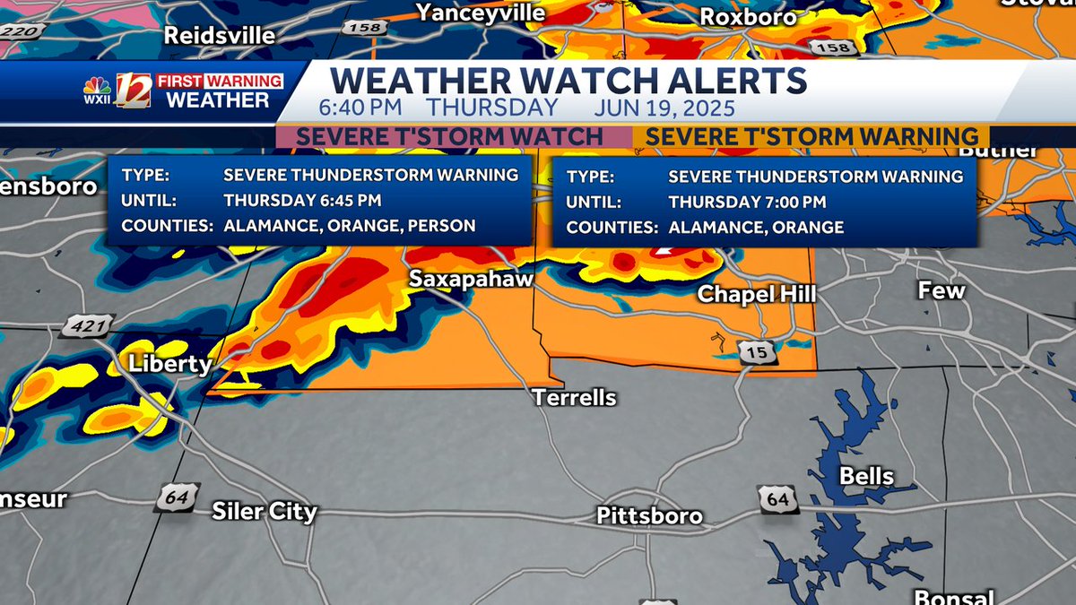 A Severe Thunderstorm Warning has been issued for the areas highlighted in orange on the map. If you are in the warning zone, please head to the interior of your house, and move away from windows and doors. wxii12.com/radar
