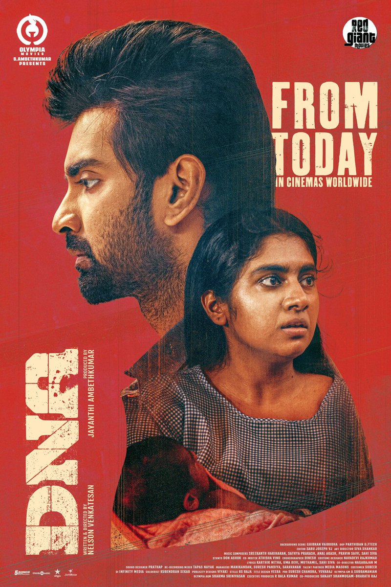 Positive response from critics — it’s time for a wider audience ❤️🔥

#DNAMovie In theatres from today

Starring : <a href="/Atharvaamurali/">Atharvaa</a> &amp; #NimishaSajayan

Written &amp; directed by #NelsonVenkatesan 
Produced by <a href="/Olympiamovis/">Olympia Movies</a> @Ambethkumarmla

@maanasa_chou @Filmmaker2015 @editorsabu