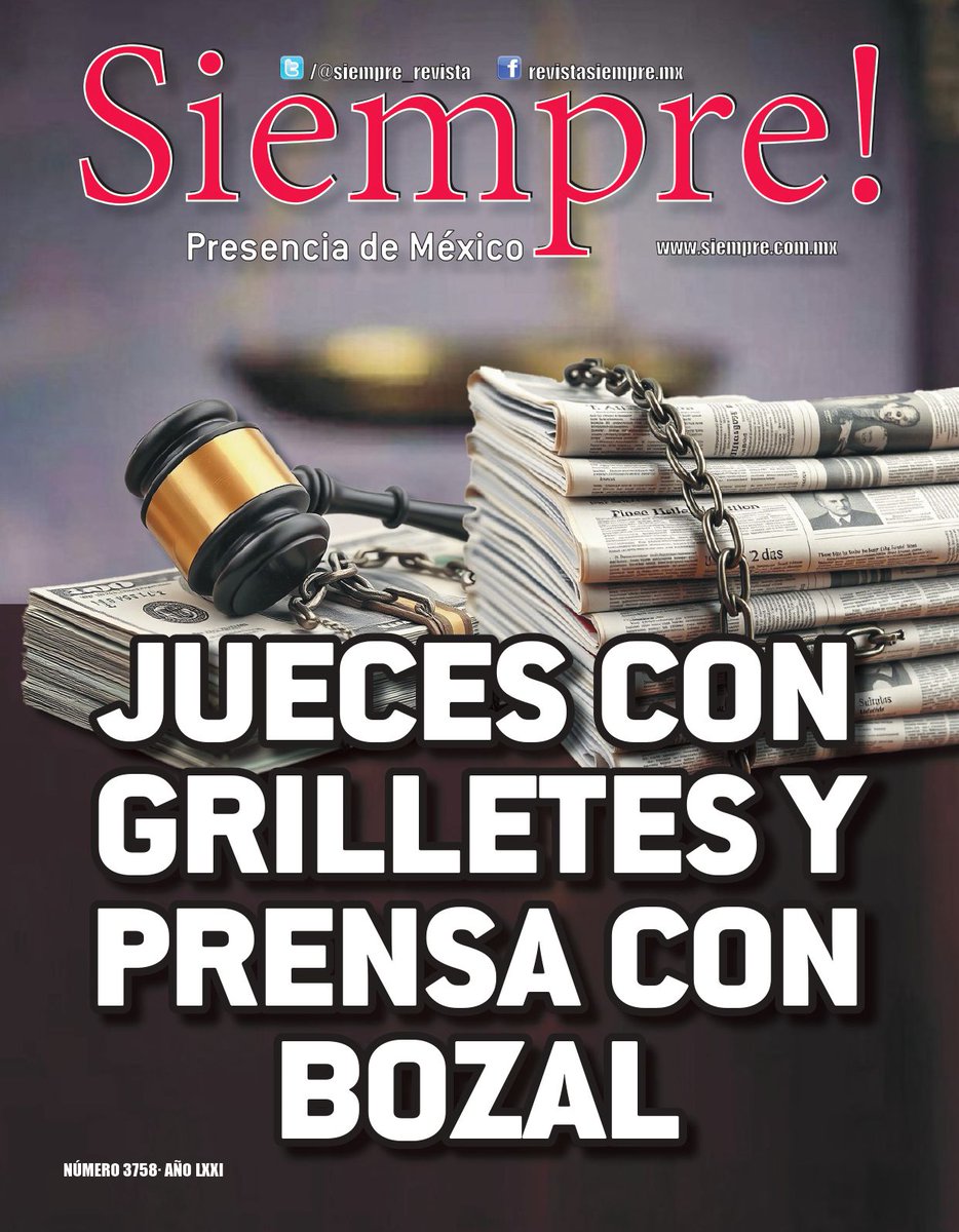 El gobierno despótico de la 4T quiere tener jueces con grilletes y periodistas con bozal. Necesita juzgadores a su servicio para procesar a los enemigos del régimen y periodistas dispuestos a callar para ocultar la corrupción del oficialismo.
siempre.mx/2025/06/jueces…