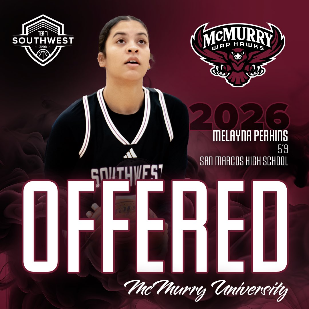 Melayna Perkins (@melaynaperkins) on Twitter photo After a great conversation with Coach Lange, I am blessed to receive an offer from McMurry University! Thank you for believing in me! Go War Hawks! <a href="/McMurry_WBB/">McMurry Womenβs Basketball</a>
<a href="/SW_Select3SSB/">SWSelect3SSB</a> <a href="/ladyrattlerwbb/">Lady Rattler Womens Basketball</a> After a great conversation with Coach Lange, I am blessed to receive an offer from McMurry University! Thank you for believing in me! Go War Hawks! <a href="/McMurry_WBB/">McMurry Womenβs Basketball</a>
<a href="/SW_Select3SSB/">SWSelect3SSB</a> <a href="/ladyrattlerwbb/">Lady Rattler Womens Basketball</a>