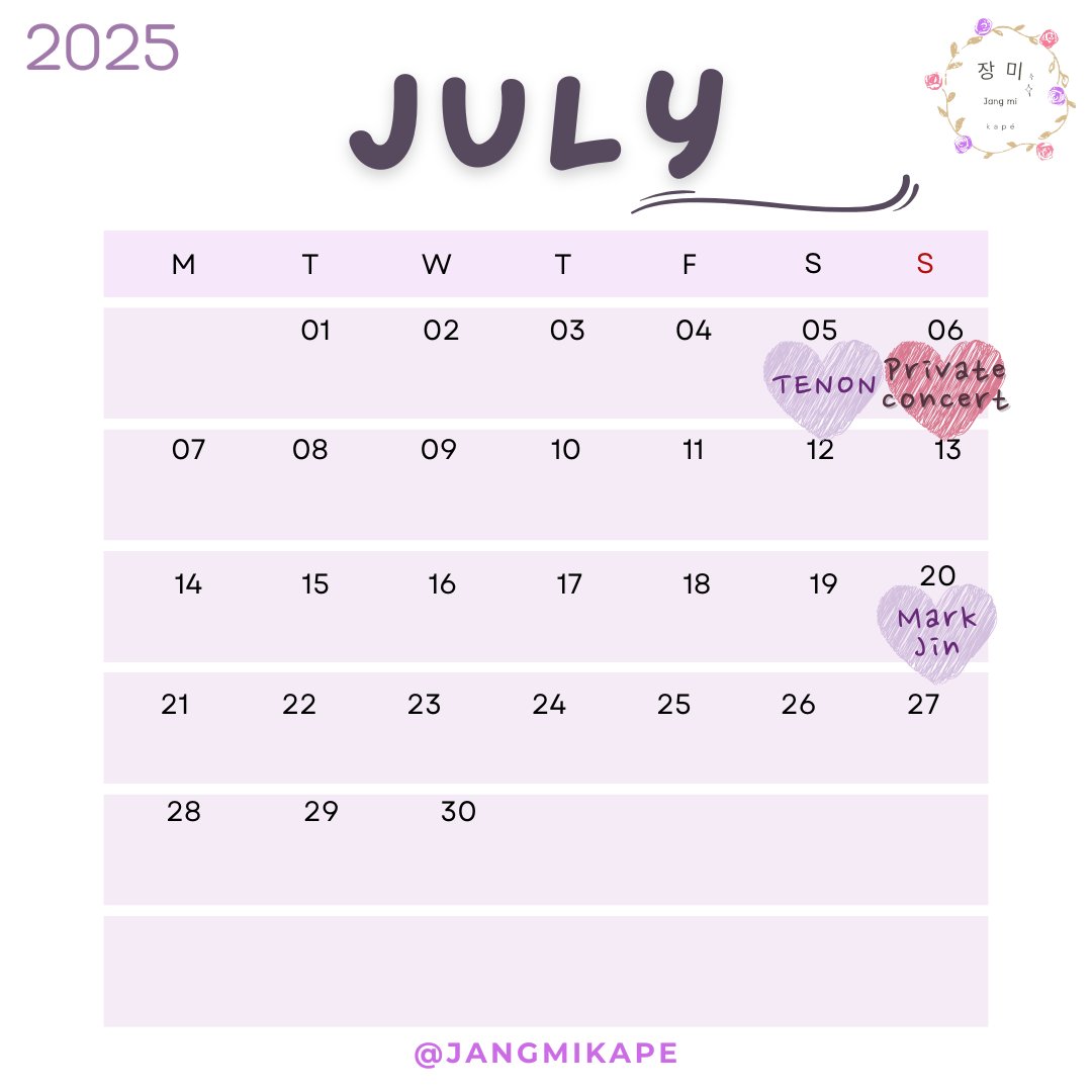 🍀₊˚ෆ 𝓙𝓾𝓵𝔂 ₊˚ෆ🍀
#ตารางจังมี่ มิถุนายน 2025 🎉

5 July -  เดนนท์ #Tenon #เตนนท์ 

6 July - *Private* ทีมไรซิ่งเลาซิ่ง
RIIZING LOUND IN SEOUL

20 July - #Mark #Jinyoung 

🎂คาเฟ่ ศิลปิน💕
🎥แฟนมีต คอนออนไลน์ 

💖ไลน์ - lin.ee/V98WnFw 

#ตลาดนัดRIIZE #ตลาดนัดENHYPEN