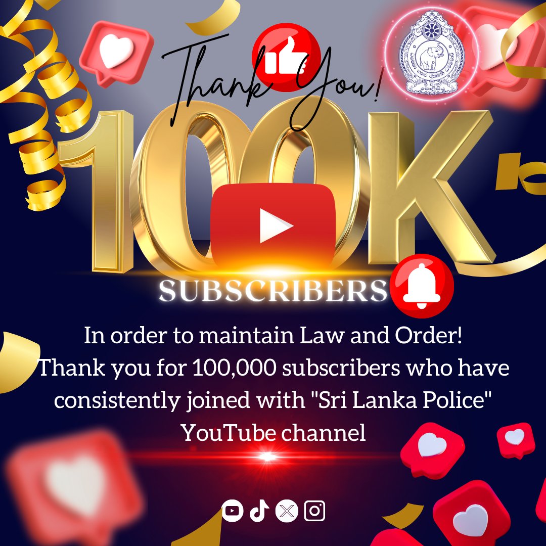 Sri Lanka Police (@sl_policemedia) on Twitter photo In order to maintain Law and Order! Thank you for 100,000 subscribers who have consistently joined with ''Sri Lanka Police'' YouTube channel
youtube.com/@srilankapolic…
#srilankapolice #policemedia #everyone In order to maintain Law and Order! Thank you for 100,000 subscribers who have consistently joined with ''Sri Lanka Police'' YouTube channel
youtube.com/@srilankapolic…
#srilankapolice #policemedia #everyone