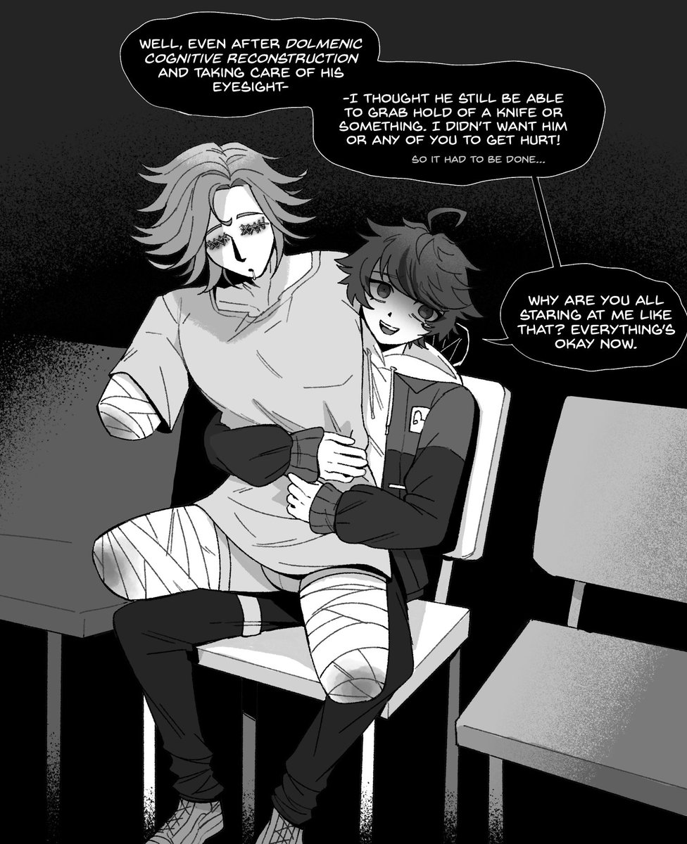 (hundred line spoilers, noncon, quad amputee, sfw but generally disturbing imagery) takumi fixed him guys it’s ok
#takuei #eitaku