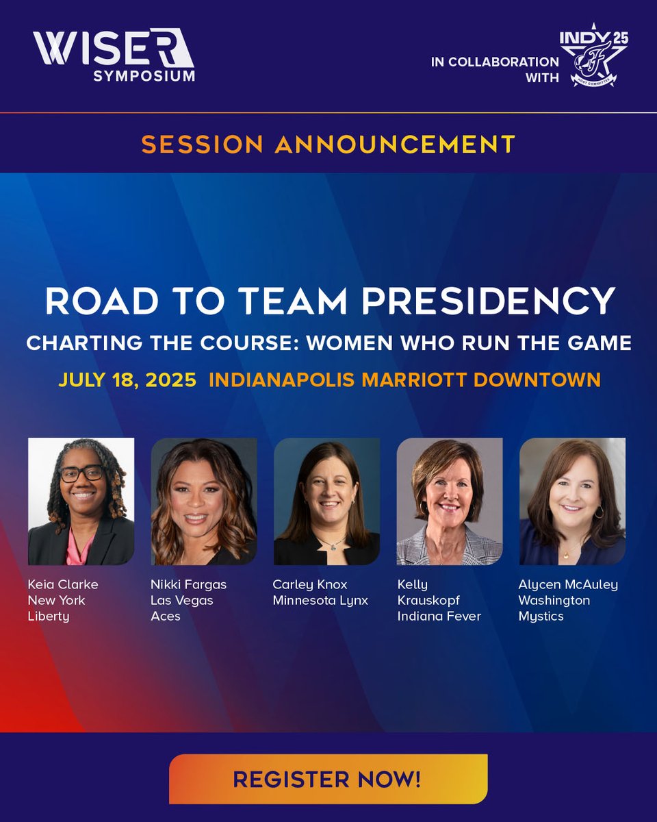 wiseworksIndy's tweet photo. 📣 Get a sneak peek at some of the incredible voices you’ll hear from at the WISE/R Symposium!
This can’t-miss event is the perfect way to kick off your #WNBAAllStar2025 weekend right here in Indianapolis. 

Register now: https://t.co/rgsUofT0Rk (or through the link in our bio) https://t.co/ZJWHRSgXez