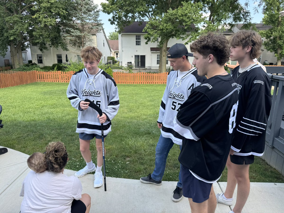 What a blast tonight as your Knights headed out to celebrate our friend Matty’s 4th birthday party! Matty loves hockey and all he wanted was to invite some of Indiana’s finest hockey players to his party. We had fun hanging with him and his family, passing pucks, taping sticks.