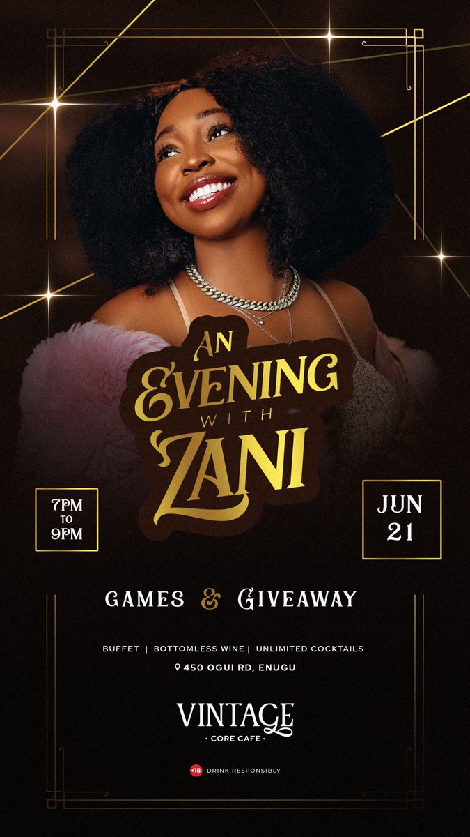 An evening with Zani is a time to unwind and listen to good music
Join us for a mesmerizing evening of music and relaxation with the talented Zani!
You're Invited to "An Evening" with Zani!

Event Details:
- Date: 21st June
- Time: 7pm-9pm
- Venue: Vintage core cafe