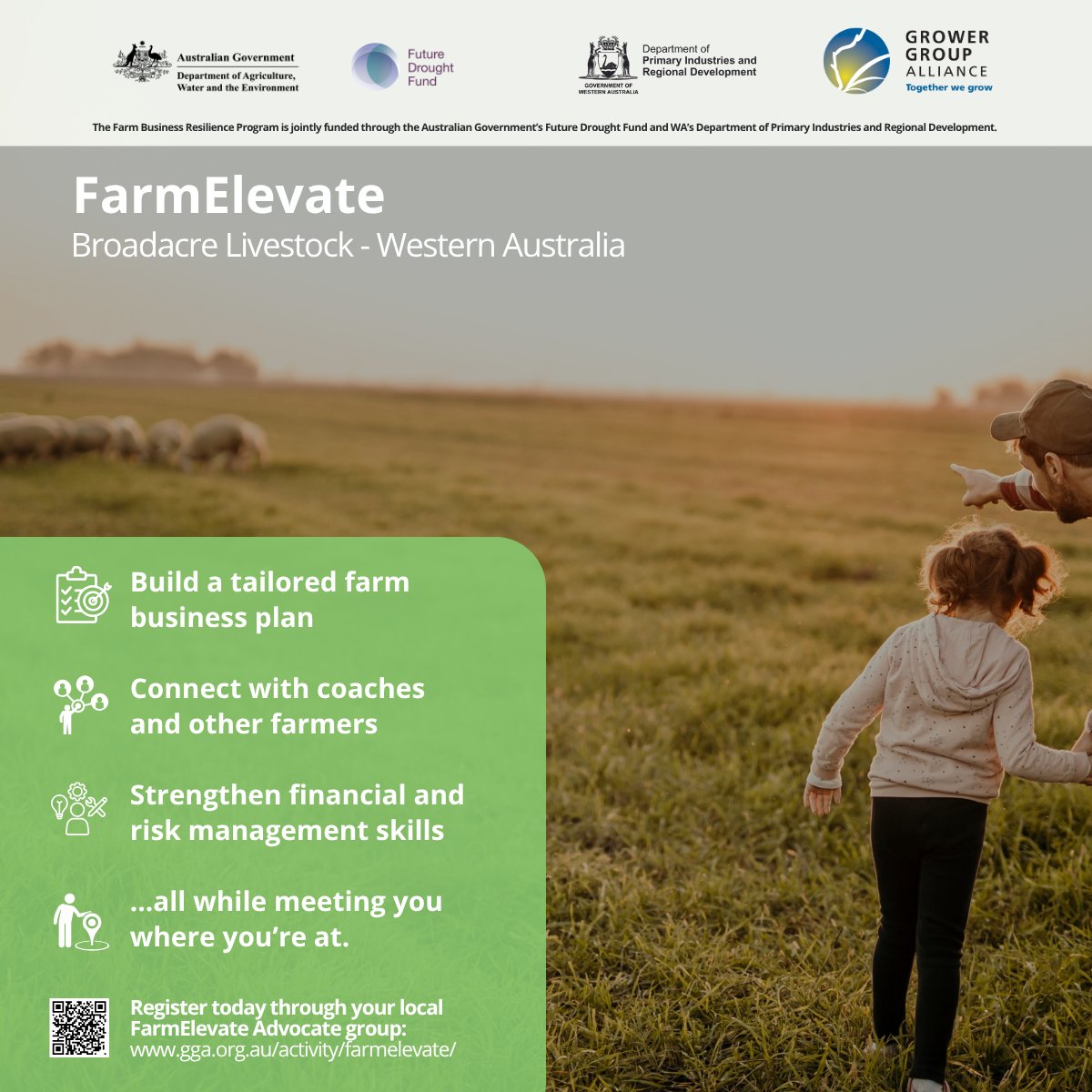 WA broadacre livestock producers: Registrations now open for #FarmElevate
✅ Tailored business plan
✅ Strengthen financial &amp; risk skills
✅ Plan for climate &amp; future goals
✅ Local, subsidised, farmer-led training
Delivered through your local group:  gga.org.au/farmelevate